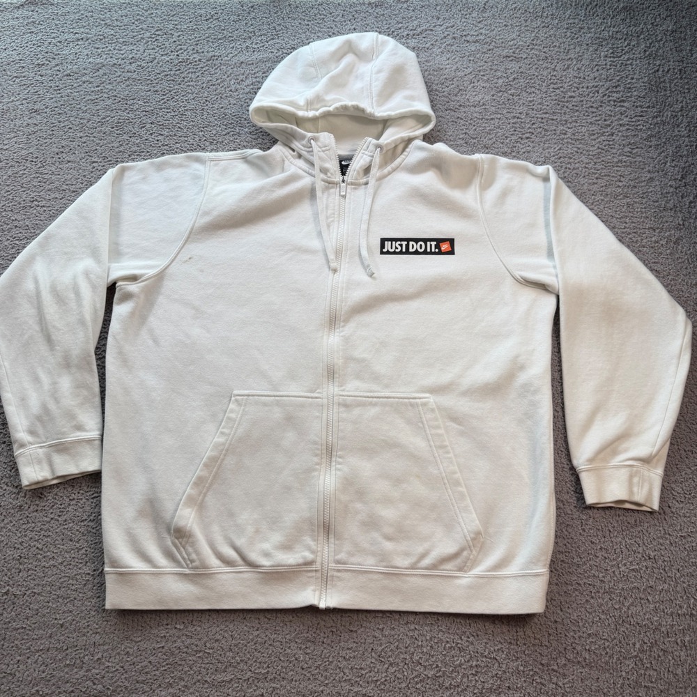 Nike Mens Just Do It Box Logo Full Zip Hoodie White 928703-100 XXL 2XL 2018